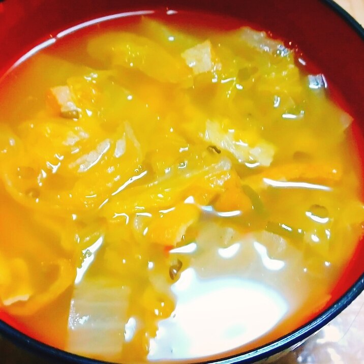 白菜と豆のキムチスープ風〜